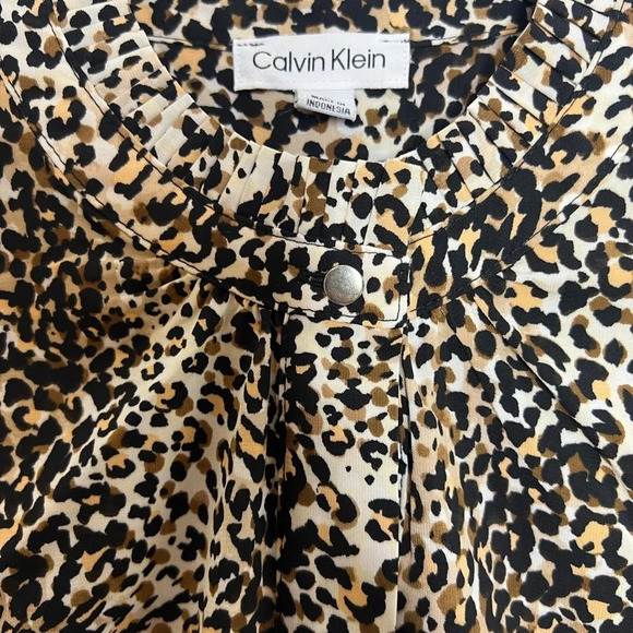 CALVIN KLEIN Leopard Animal Print Sleeveless Popover Tank Blouse - Picture 7 of 11